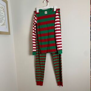 Hannah Andersson Red Green White Striped Christmas Holiday PJ's Long John 12/14